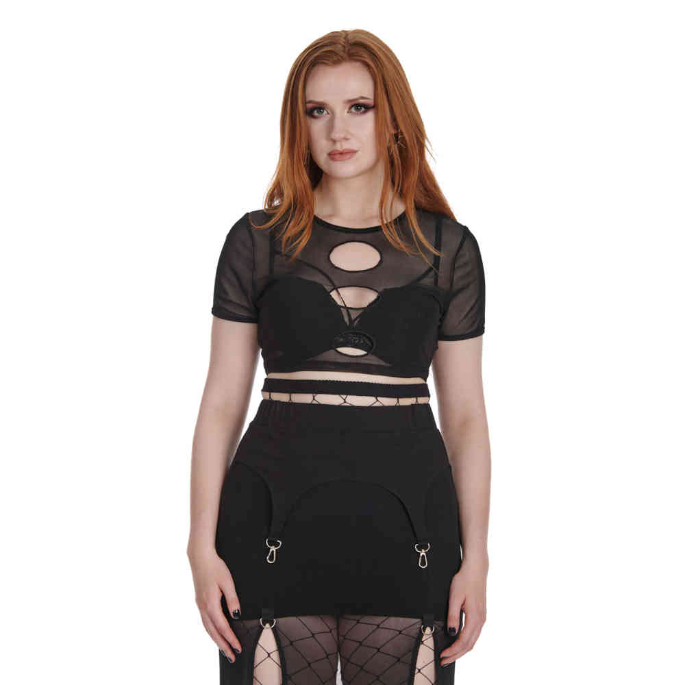 Banned - Eclipse Cut Out Mesh Crop top - Black